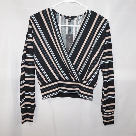 Dynamite Tops - Dynamite Womens XS Striped Wrap Long Sleeve Shirt